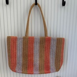 Striped Woven Tote Bag - Multicolor